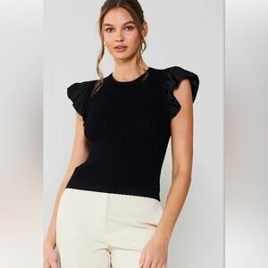 Current Air Black Ruffle Sleeveless Sweater - Size Small